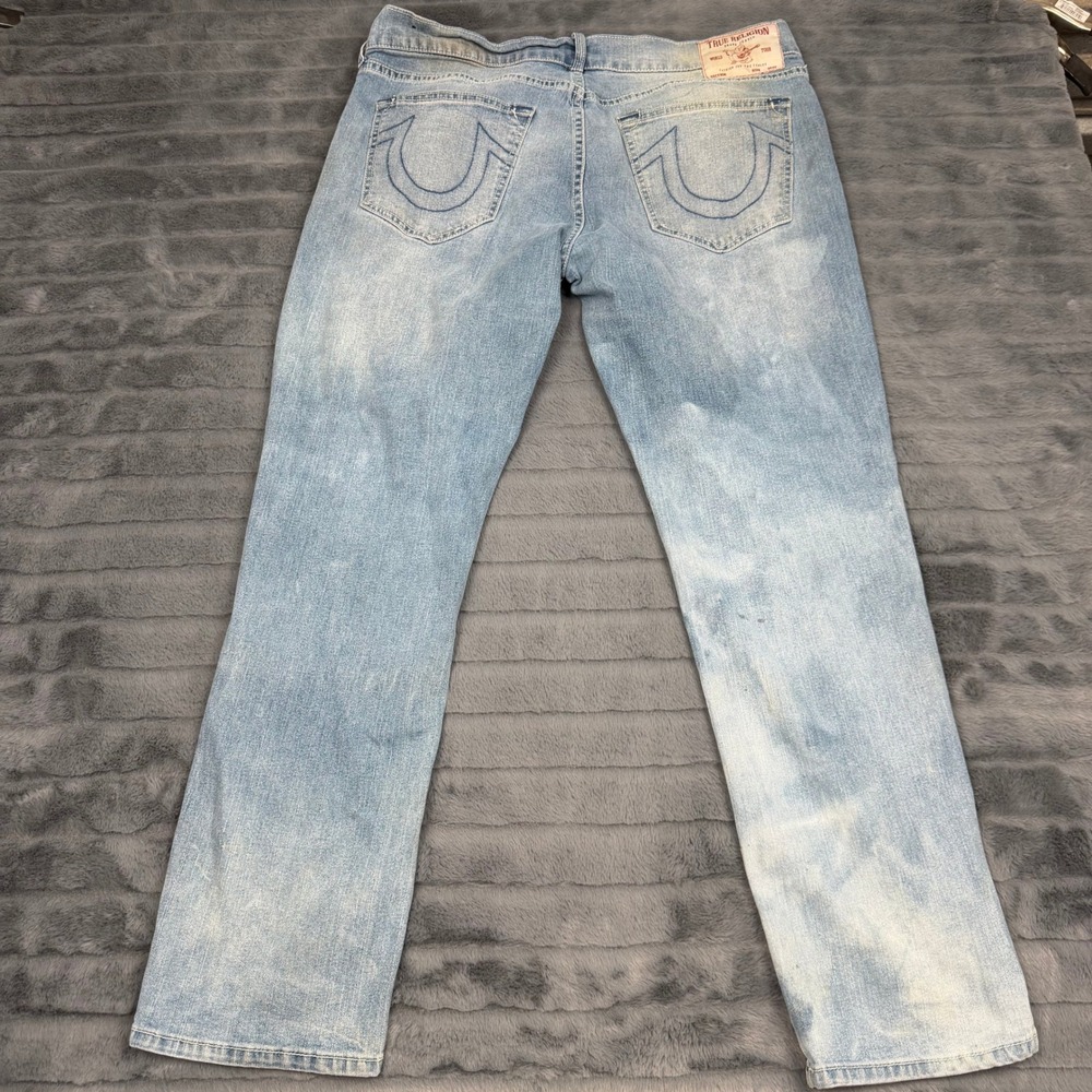 True Religion Geno Relaxed Slim Light Wash Acid Bleach Jeans Mens 36